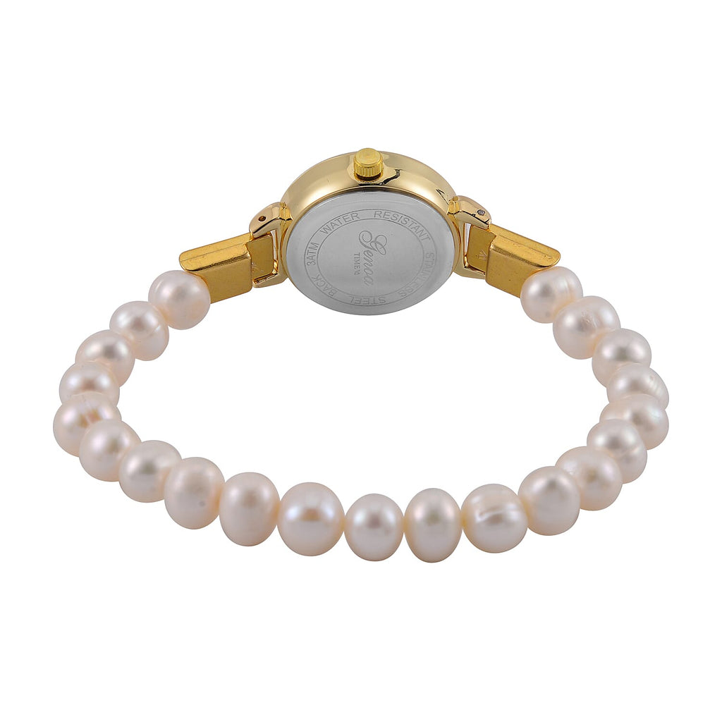GENOA TIME V2 Miyota 2035 Japan Movt. Gold Plated White Dial 3 ATM WR Female Watch with White Freshwater Pearl Strap