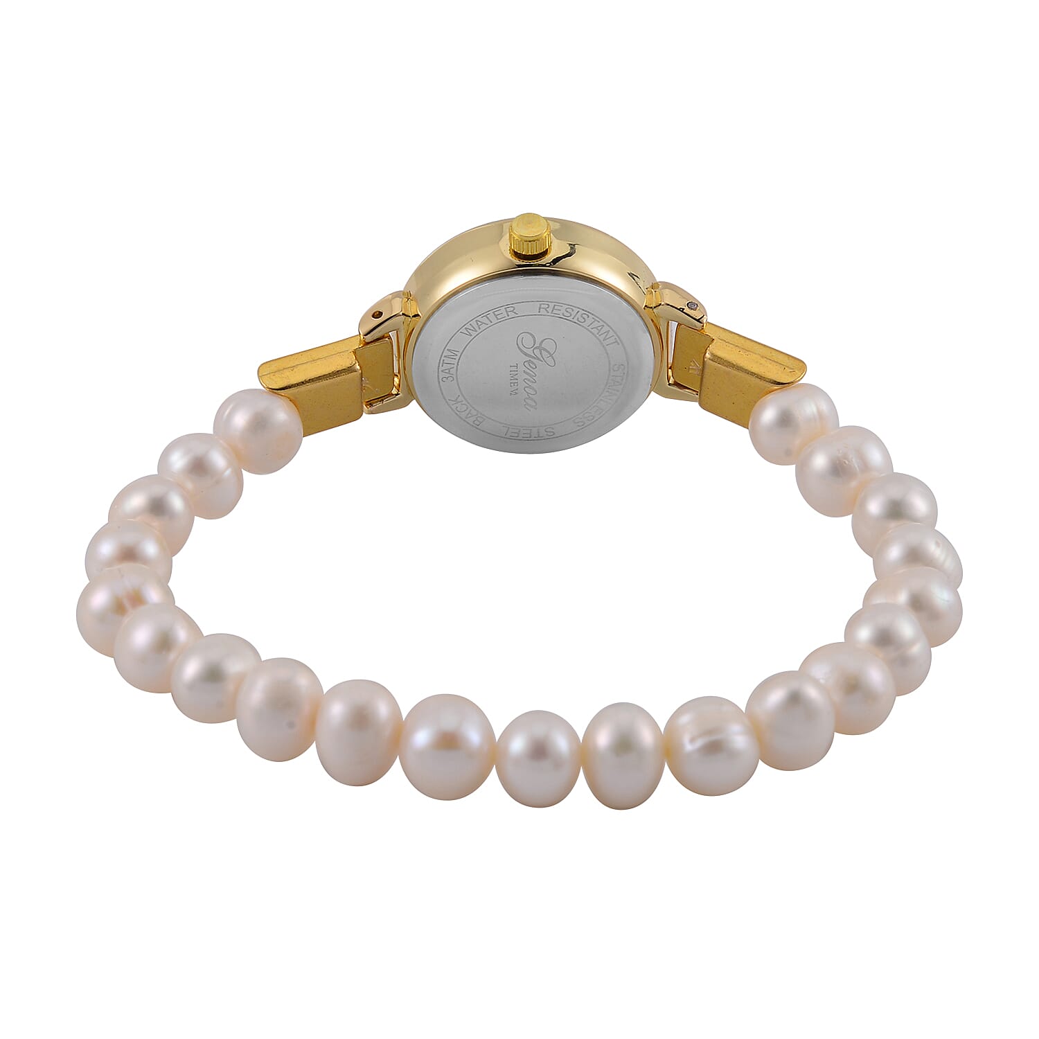 GENOA TIME V2 Miyota 2035 Japan Movt. Gold Plated White Dial 3 ATM WR Female Watch with White Freshwater Pearl Strap
