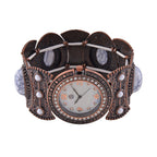 STRADA Japan Movt. White Dial Black Oxidised Crystal Studded Watch with White Bracelet