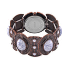 STRADA Japan Movt. White Dial Black Oxidised Crystal Studded Watch with White Bracelet