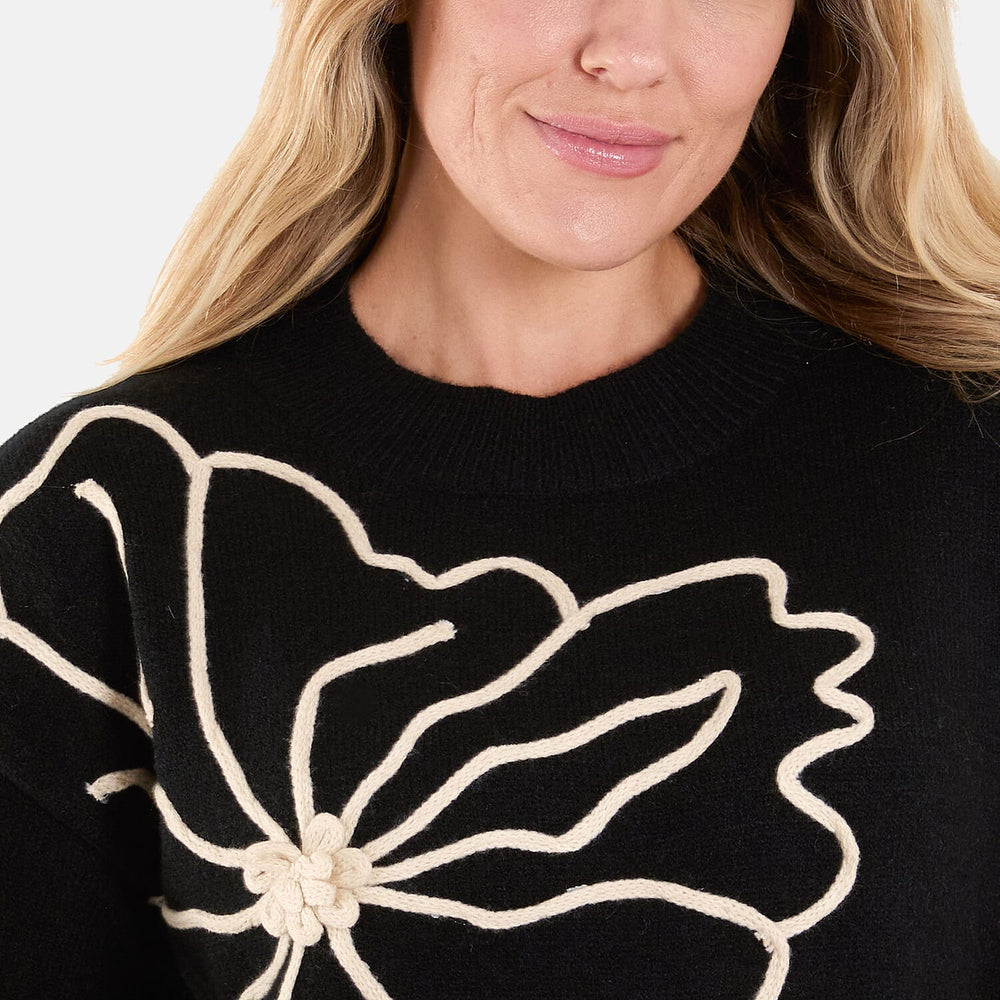 Wild Flower Embroidery Jumper (S-M) - Black