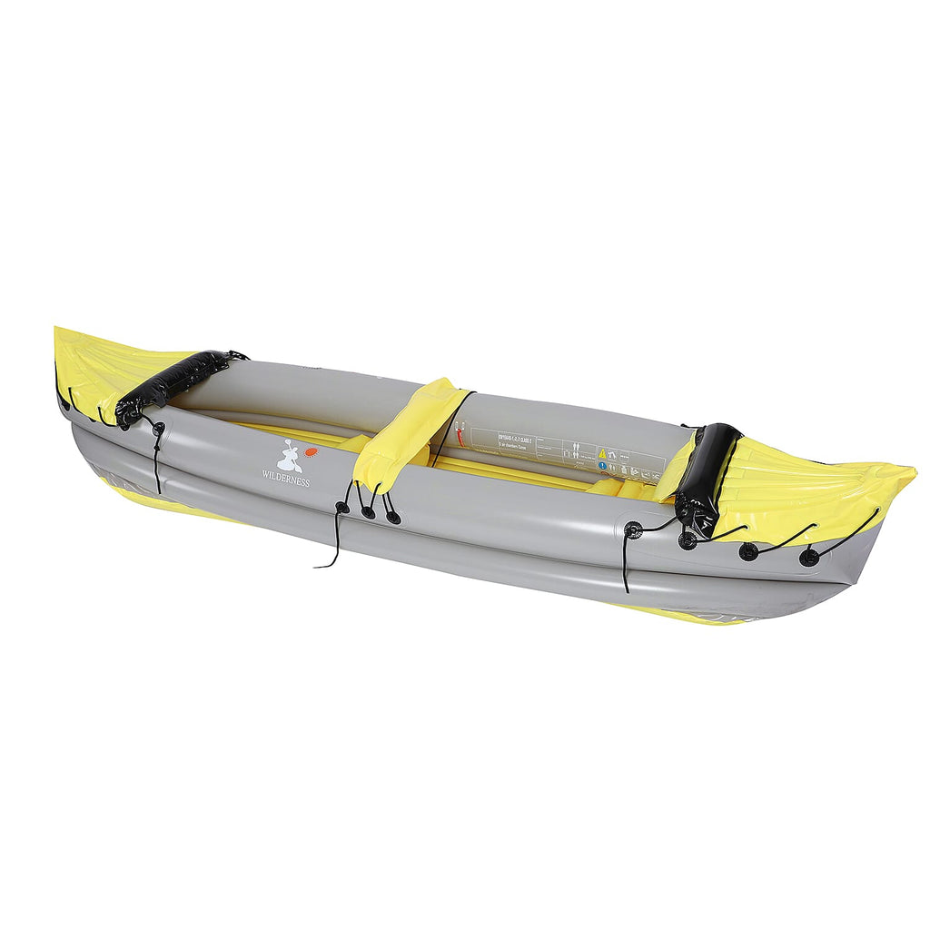 WILDERNESS Inflatable Kayak (2 person Kayak - 2 Alumunium Oars- Repair Patch - Foot Rest Cushion- Air Pump) (Size-315x66x45 Cm) - Yellow and Black