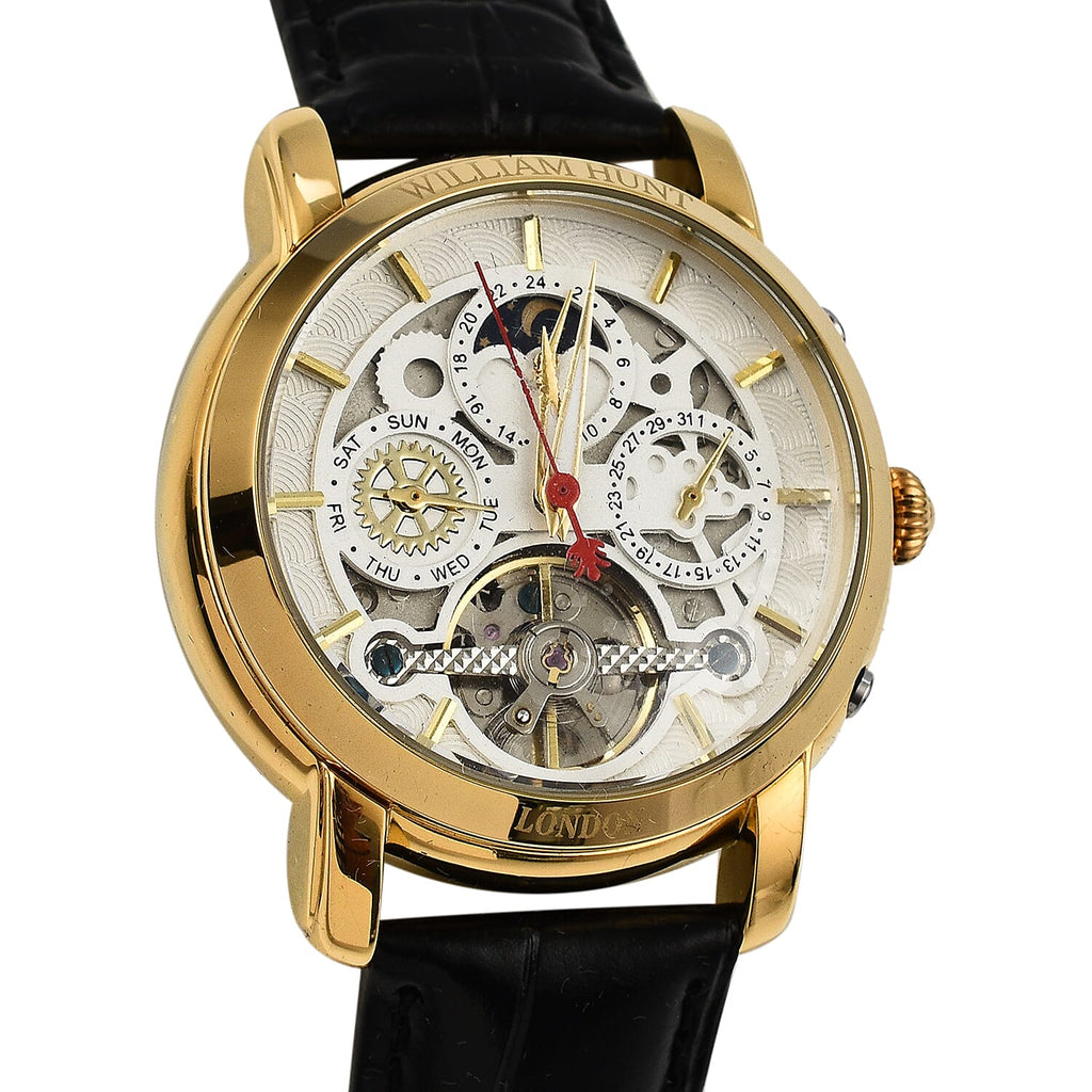 LIMITED EDITION William Hunt London Automatic Movement 5 ATM WR Moon Phase Watch With Black Leather Strap