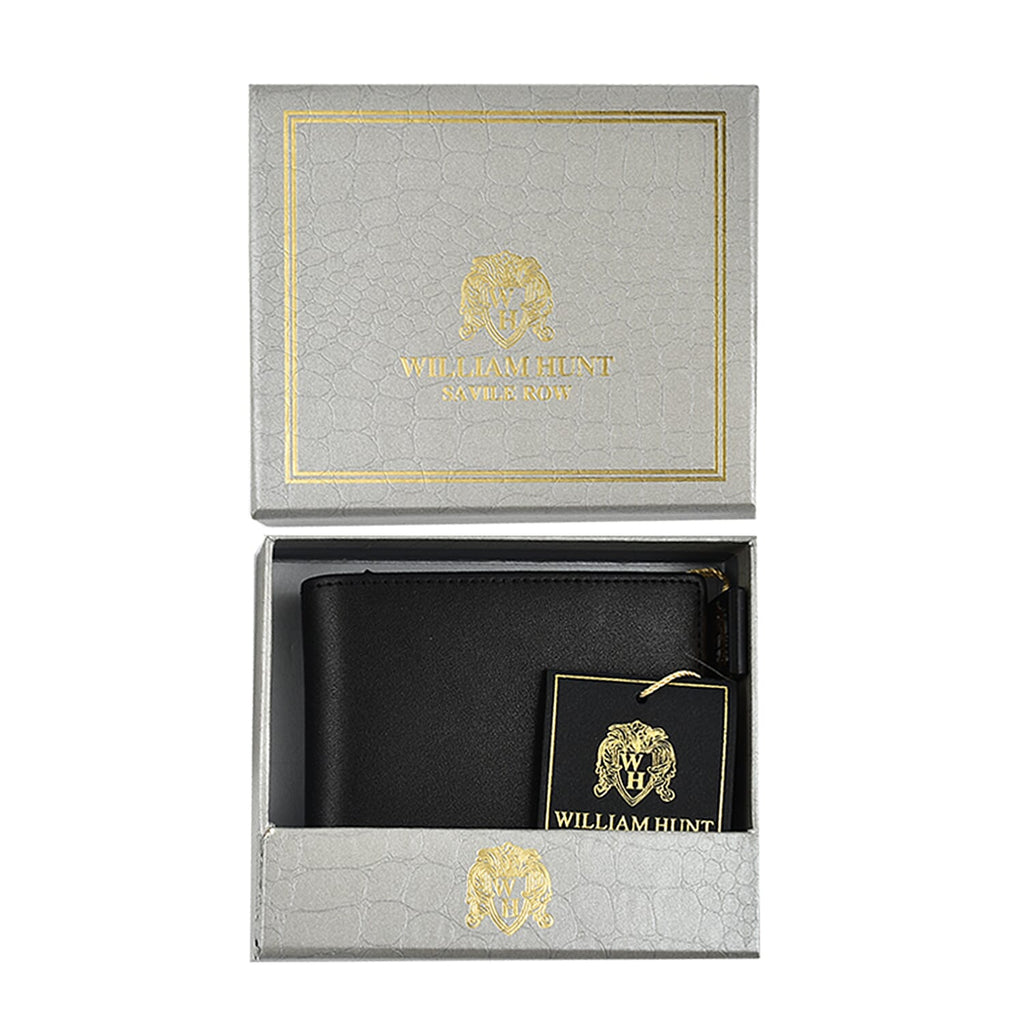 William Hunt Genuine Leather Double Fold Mens Wallet - Black
