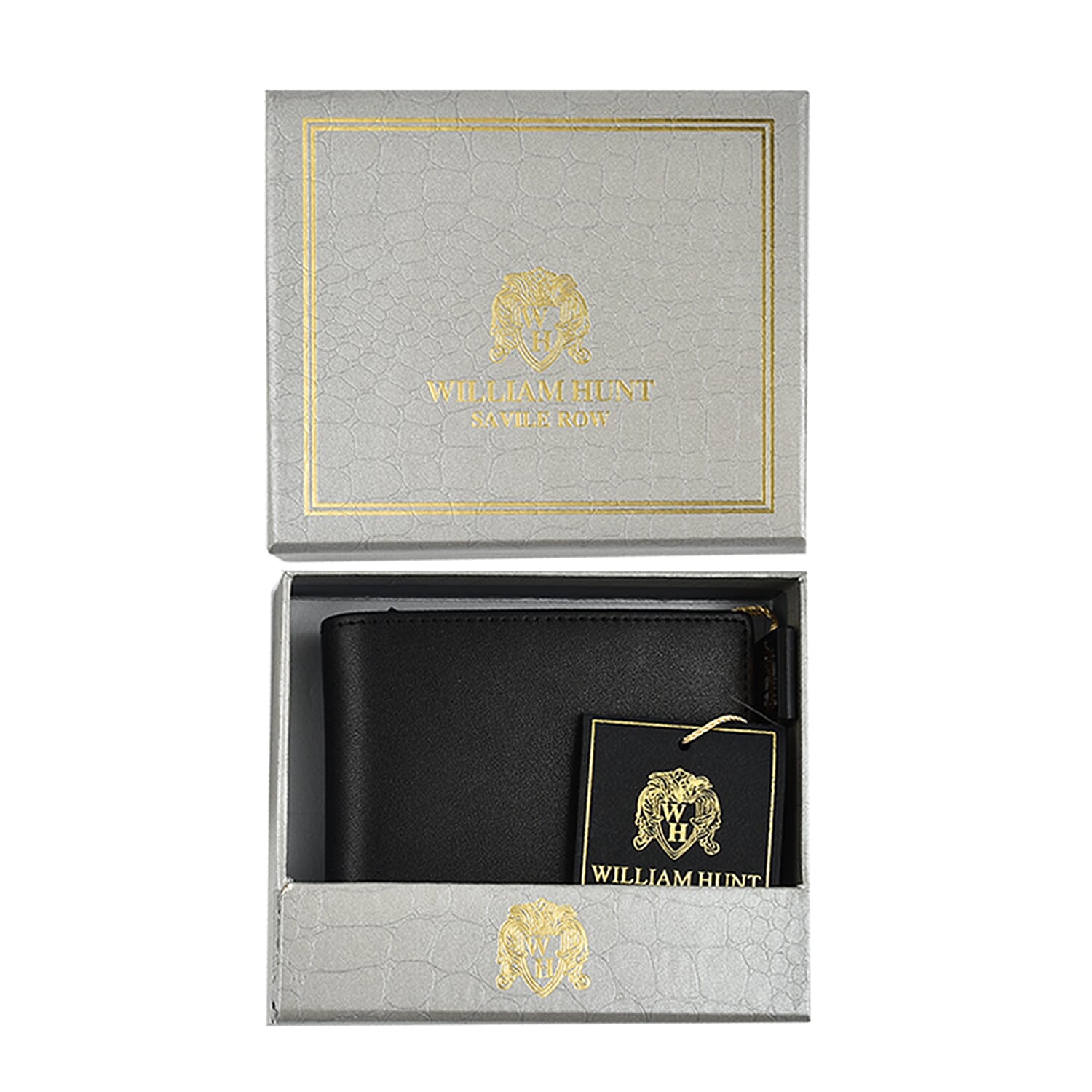 William Hunt Genuine Leather Double Fold Mens Wallet - Black