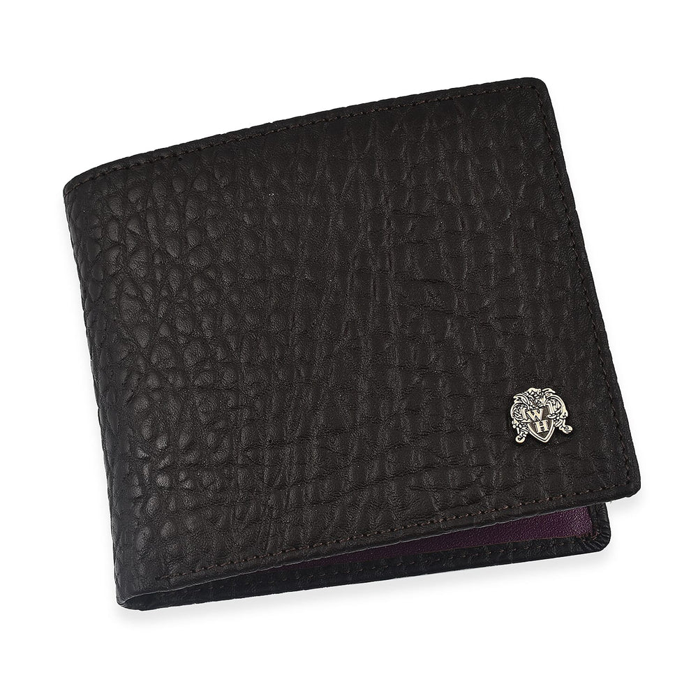 William Hunt Genuine Leather Pebble Textured Double Fold Mens Wallet - Black