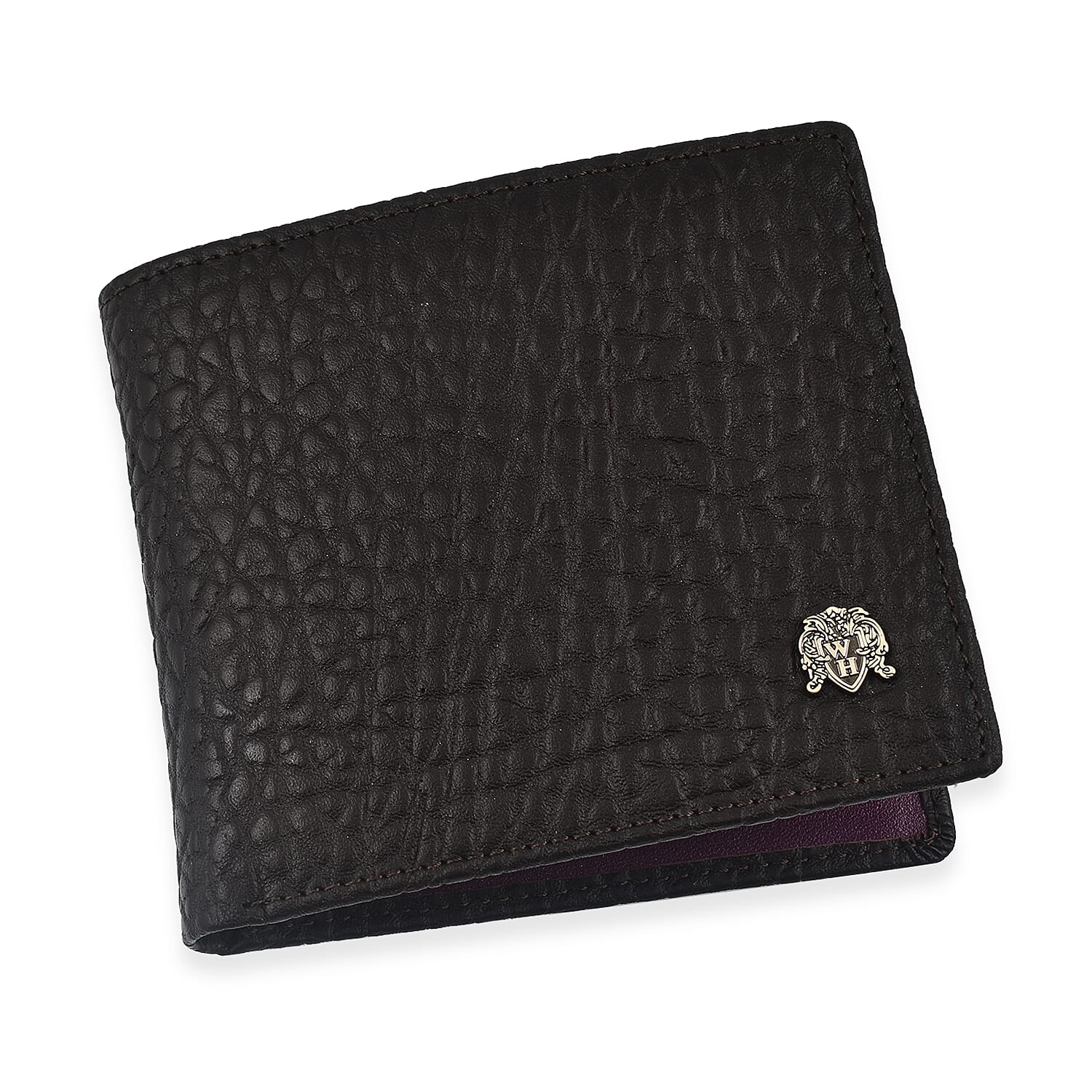 William Hunt Genuine Leather Pebble Textured Double Fold Mens Wallet - Black