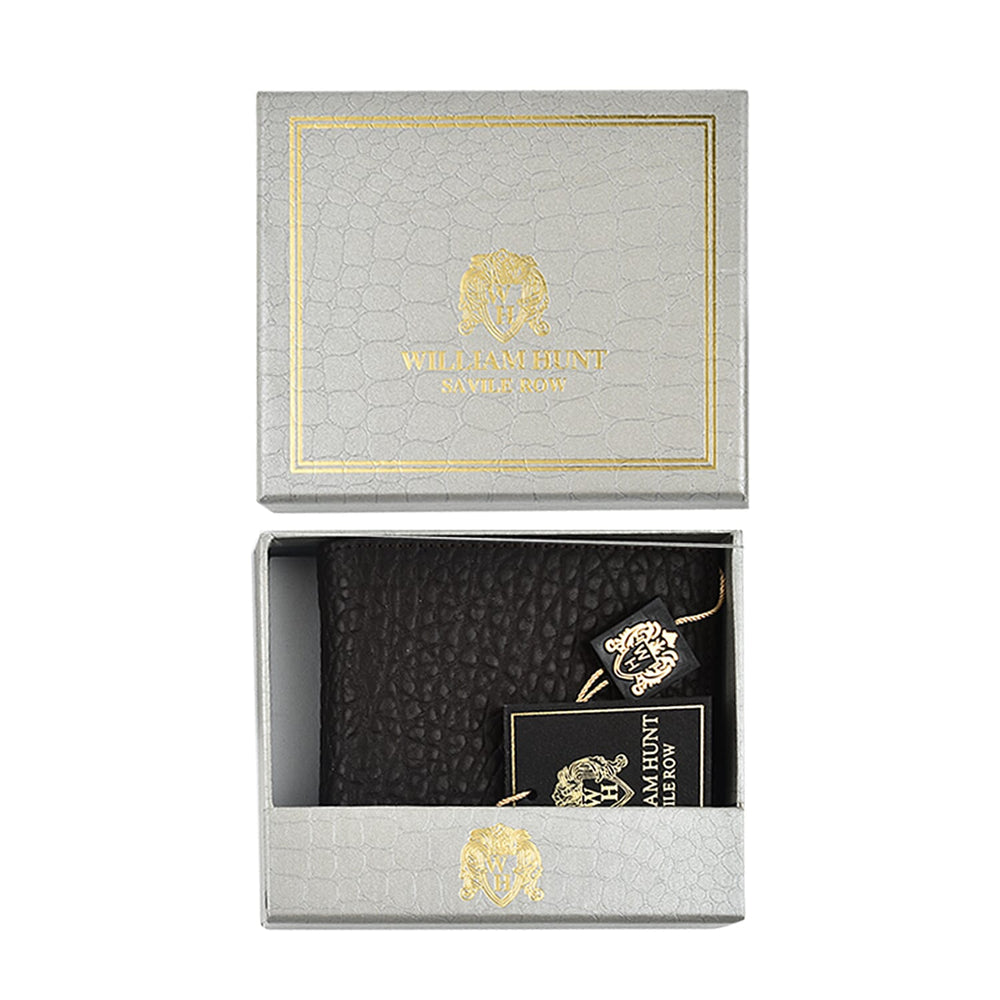 William Hunt Genuine Leather Pebble Textured Double Fold Mens Wallet - Black