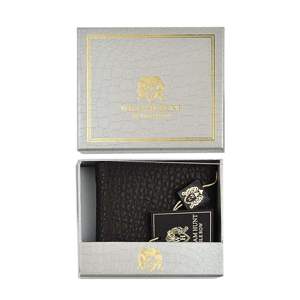 William Hunt Genuine Leather Pebble Textured Double Fold Mens Wallet - Black