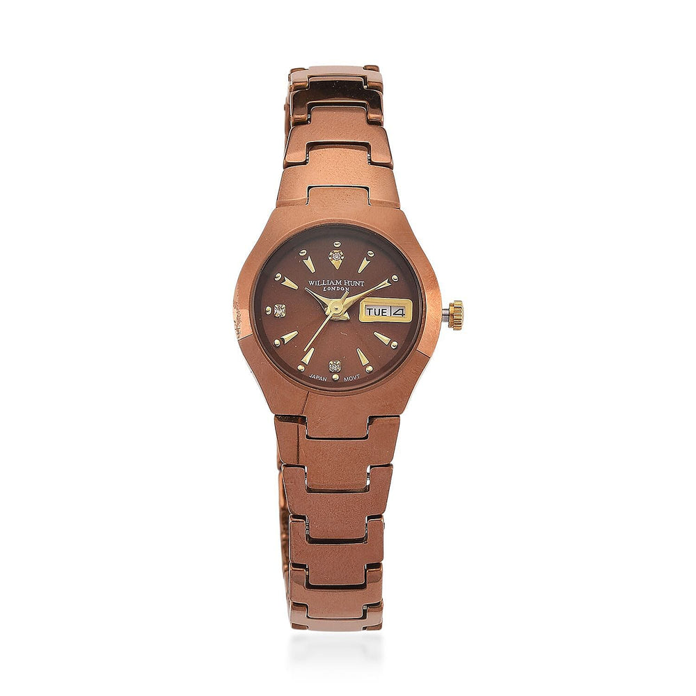 William Hunt Lab Grown Diamond Ladies Tungsten Carbide Case Watch - Coffee Colour