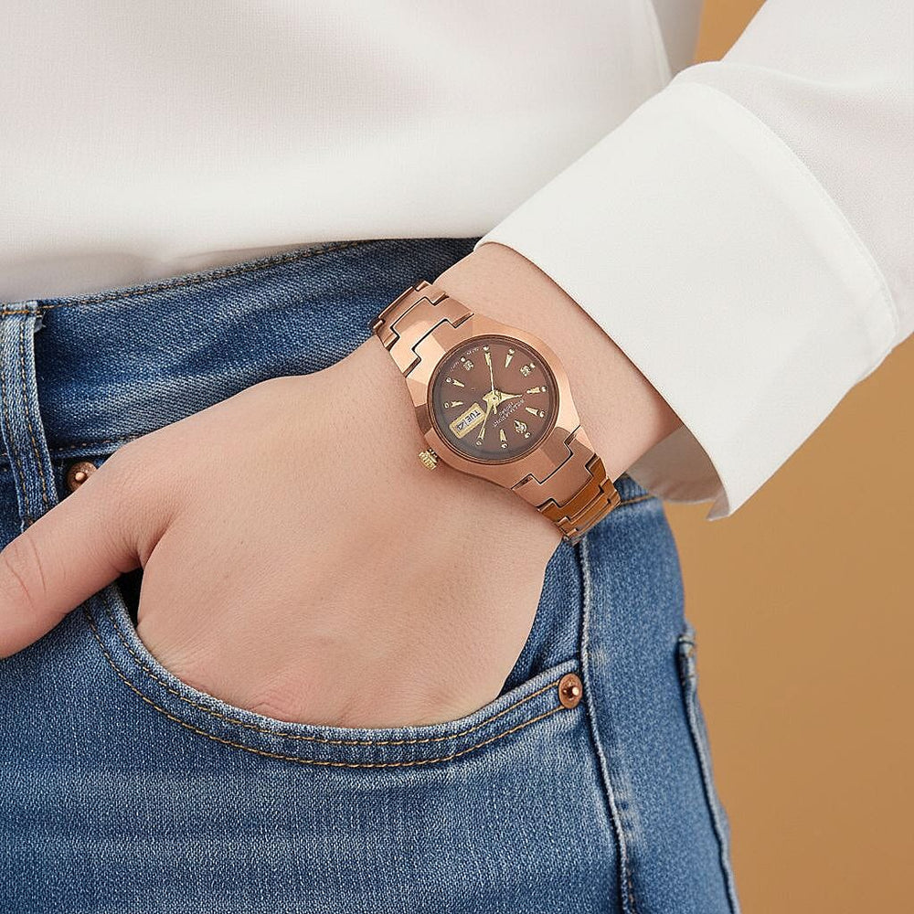 William Hunt Lab Grown Diamond Ladies Tungsten Carbide Case Watch - Coffee Colour
