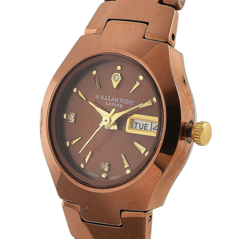 William Hunt Lab Grown Diamond Ladies Tungsten Carbide Case Watch - Coffee Colour