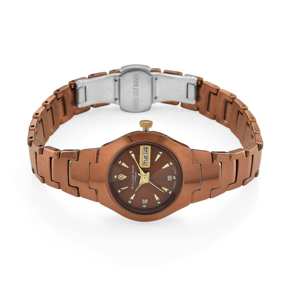 William Hunt Lab Grown Diamond Ladies Tungsten Carbide Case Watch - Coffee Colour