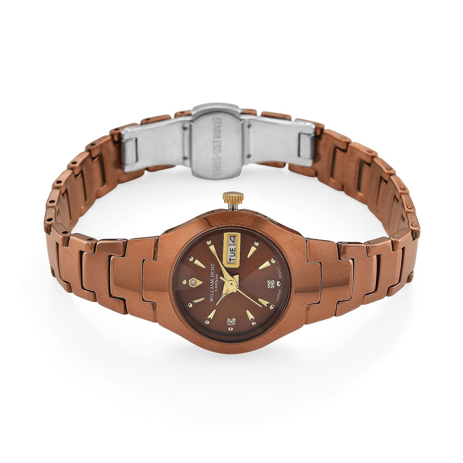 William Hunt Lab Grown Diamond Ladies Tungsten Carbide Case Watch - Coffee Colour