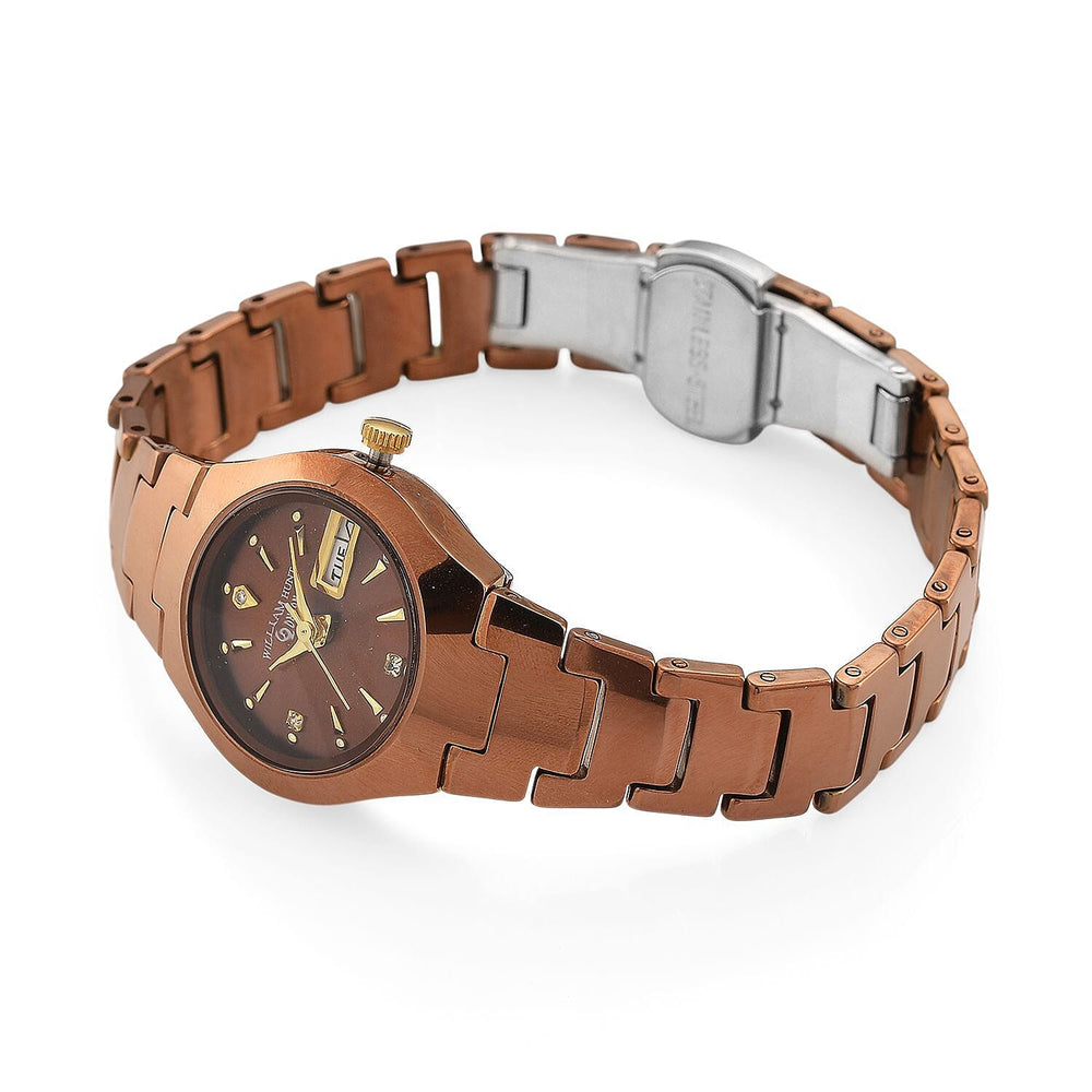 William Hunt Lab Grown Diamond Ladies Tungsten Carbide Case Watch - Coffee Colour