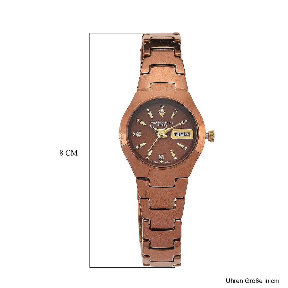 William Hunt Lab Grown Diamond Ladies Tungsten Carbide Case Watch - Coffee Colour