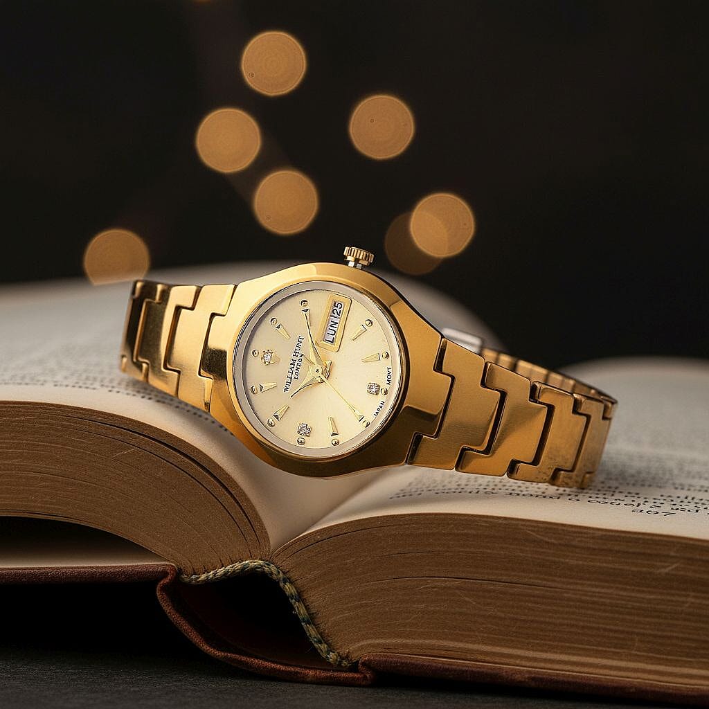 William Hunt Lab Grown Diamond Ladies Tungsten Carbide Case Watch - Gold Colour