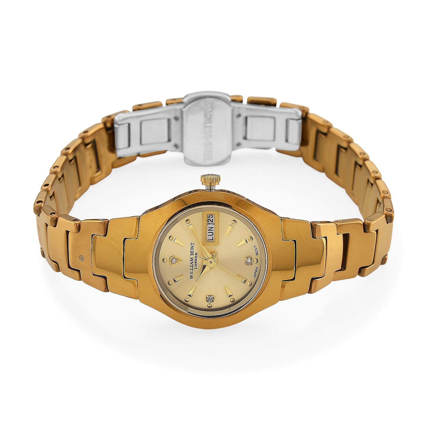 William Hunt Lab Grown Diamond Ladies Tungsten Carbide Case Watch - Gold Colour