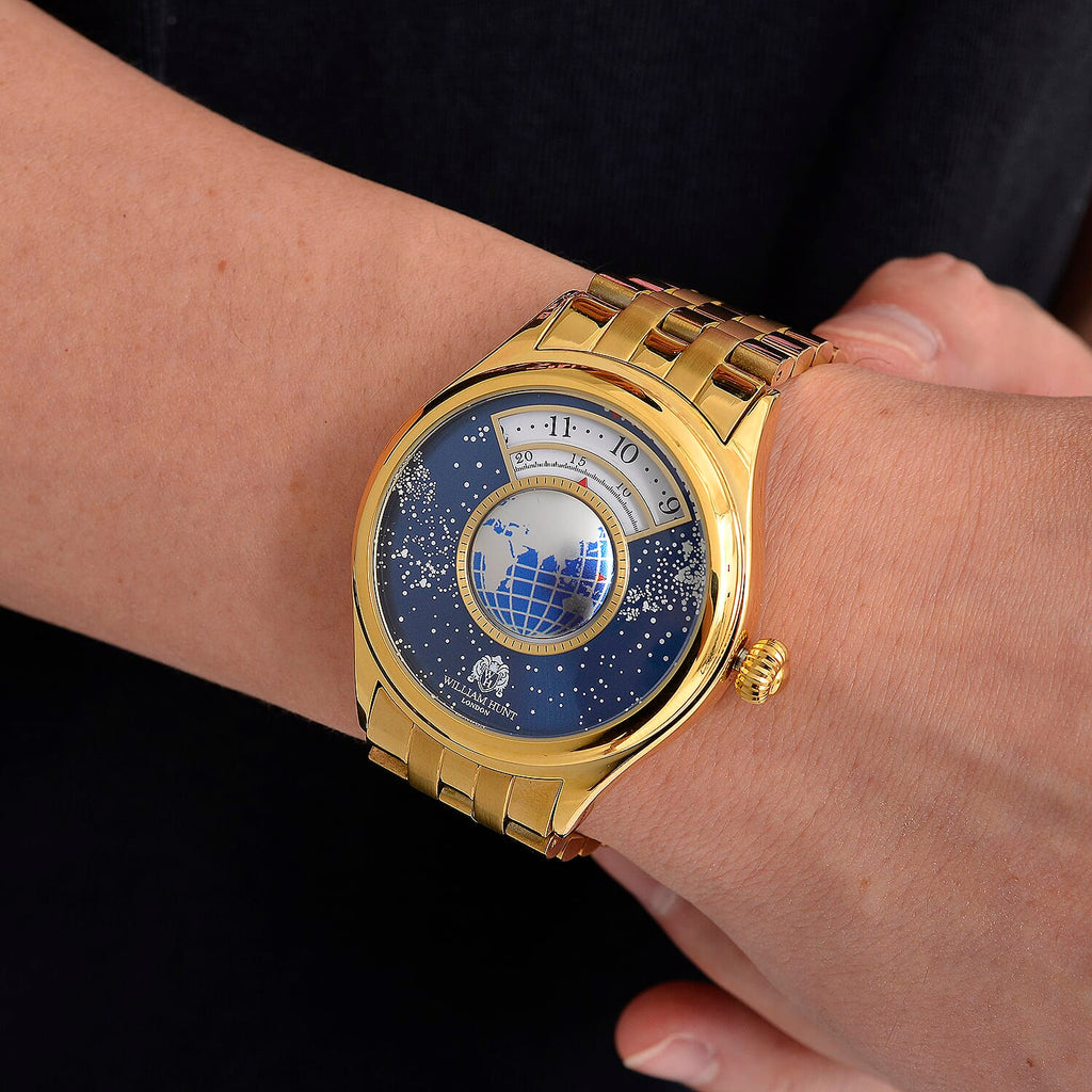 William Hunt Limited Edition Celestial Constellation Automatic Movt Watch With Rotating Globe 3ATM Water Resistancy Presented in a Gift Box - Gold
