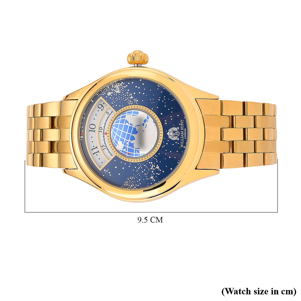 William Hunt Limited Edition Celestial Constellation Automatic Movt Watch With Rotating Globe 3ATM Water Resistancy Presented in a Gift Box - Gold