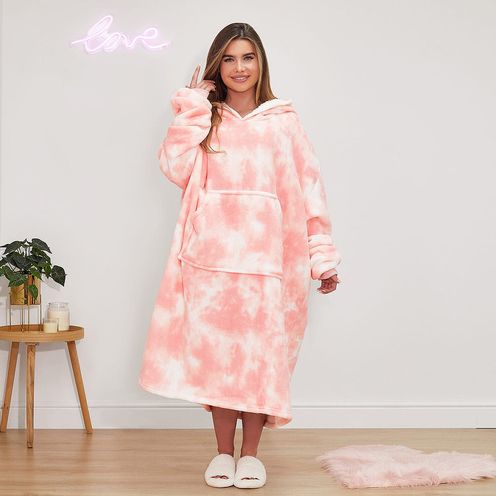 Brand New -Extra Long Tie Die Hoodie blanket (One Size) - Blush