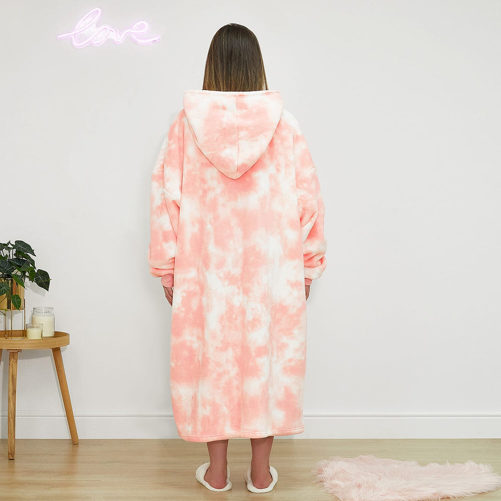Brand New -Extra Long Tie Die Hoodie blanket (One Size) - Blush