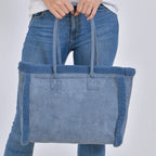 Winter Fashion Closeout - Faux Fur Plush LARGE Tote Bag - Blue