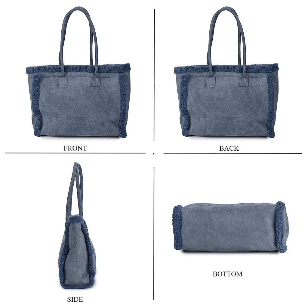 Winter Fashion Closeout - Faux Fur Plush LARGE Tote Bag - Blue