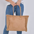 Winter Fashion Closeout - Faux Fur Plush LARGE Tote Bag - Brown
