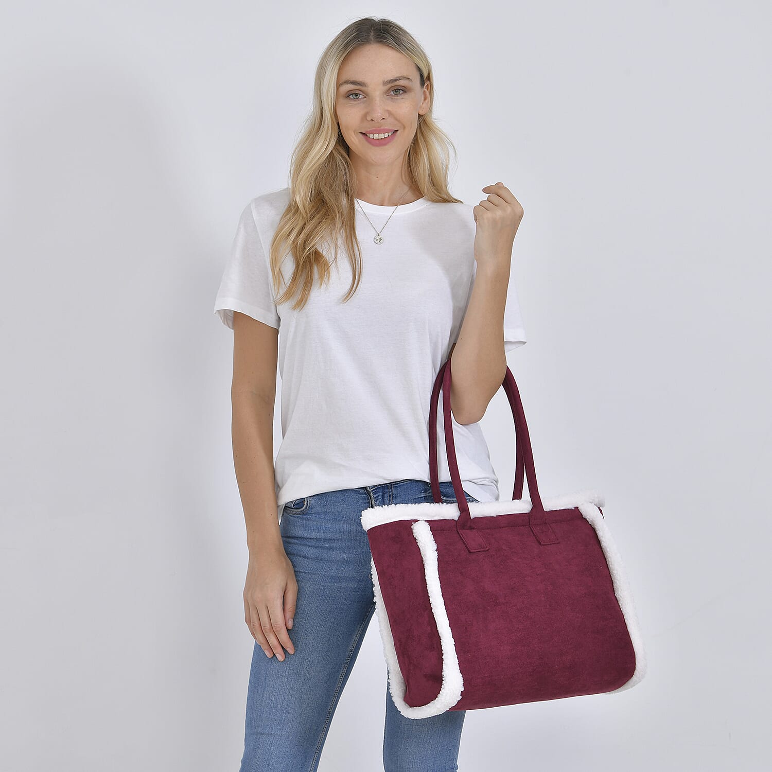 Winter Fashion Closeout - Faux Fur Plush LARGE Tote Bag - Burgundy