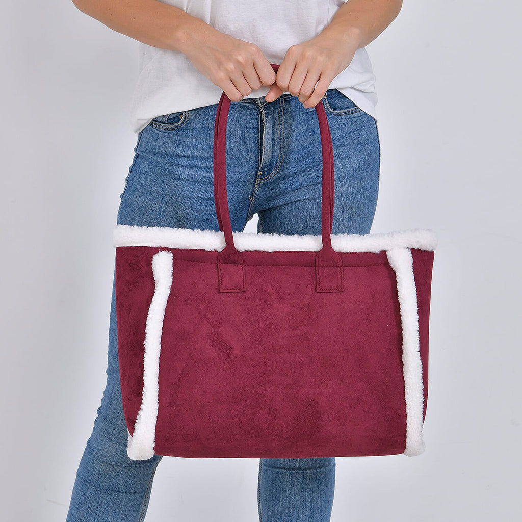 Winter Fashion Closeout - Faux Fur Plush LARGE Tote Bag - Burgundy