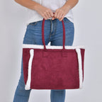 Winter Fashion Closeout - Faux Fur Plush LARGE Tote Bag - Burgundy