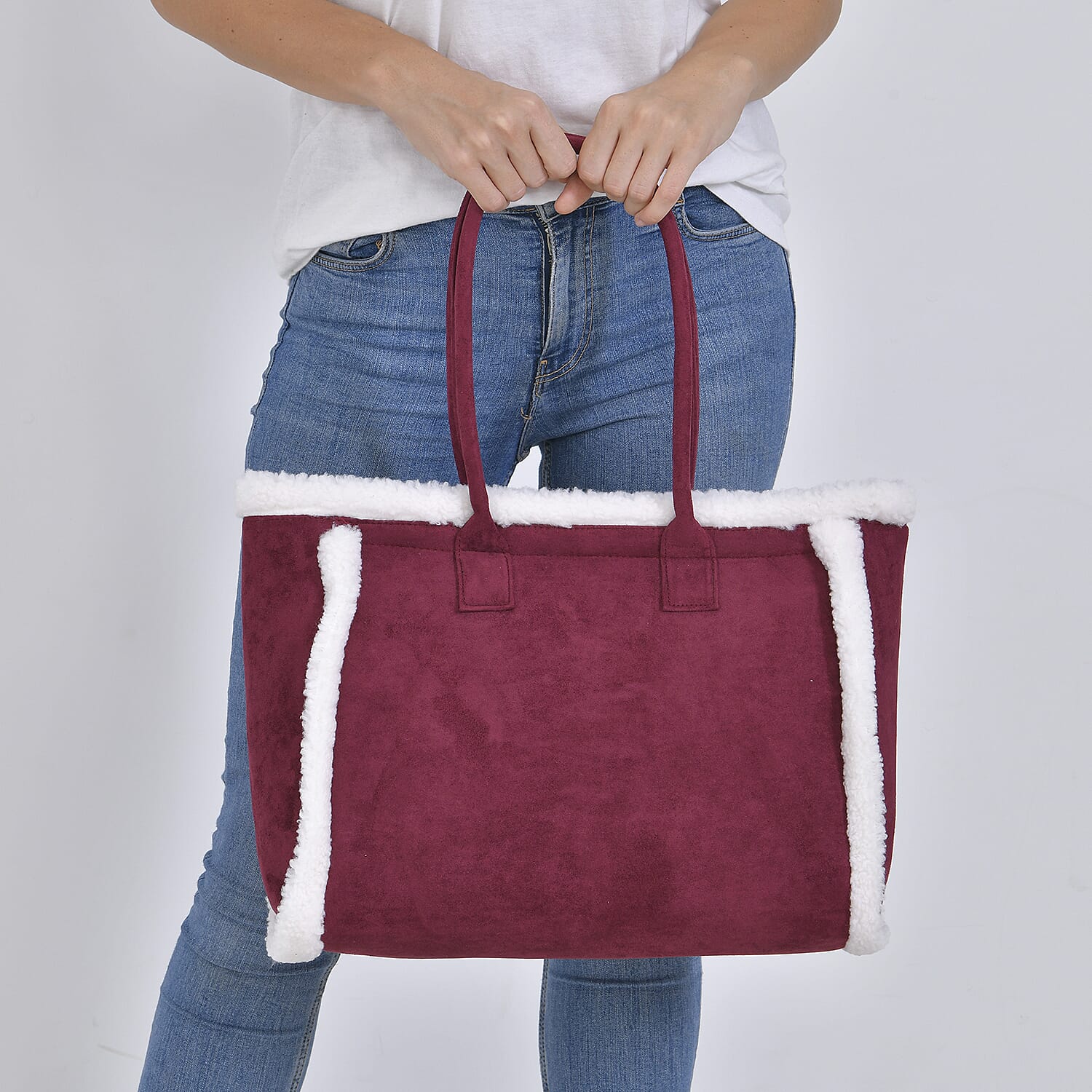 Winter Fashion Closeout - Faux Fur Plush LARGE Tote Bag - Burgundy
