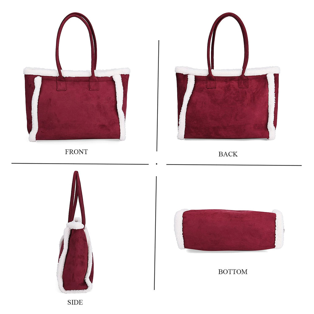 Winter Fashion Closeout - Faux Fur Plush LARGE Tote Bag - Burgundy
