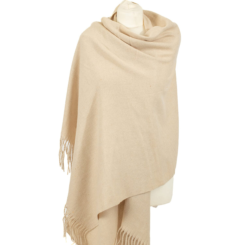 Winter Special - Wool Like Tassel Scarf (One Size) - Beige
