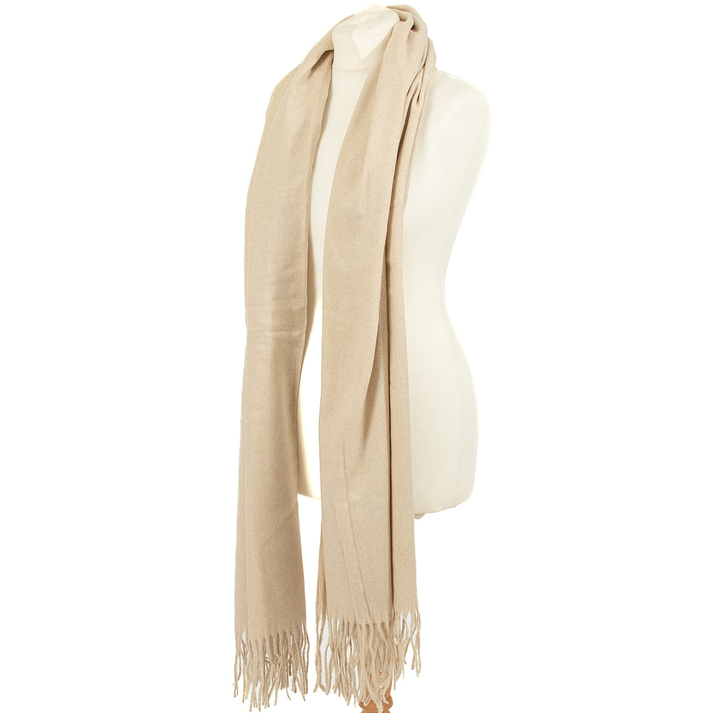 Winter Special - Wool Like Tassel Scarf (One Size) - Beige