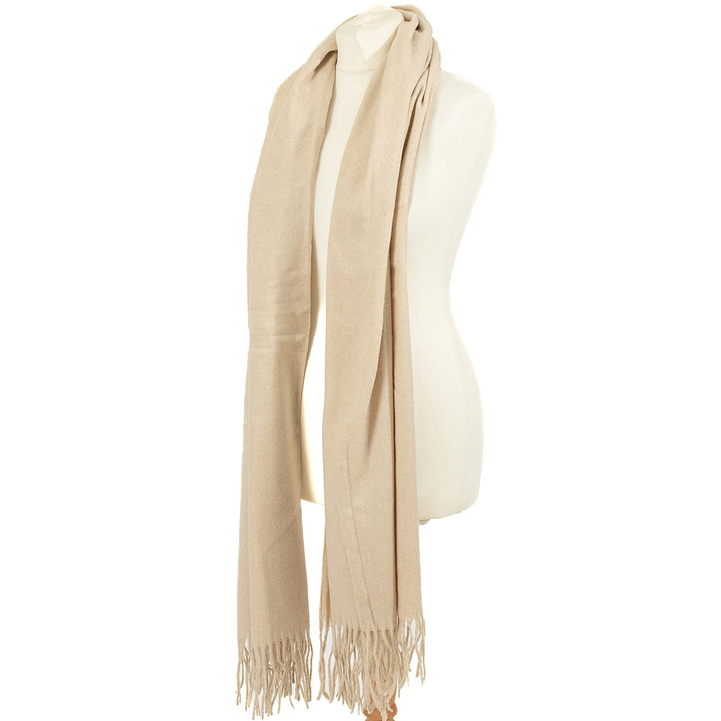 Winter Special - Wool Like Tassel Scarf (One Size) - Beige