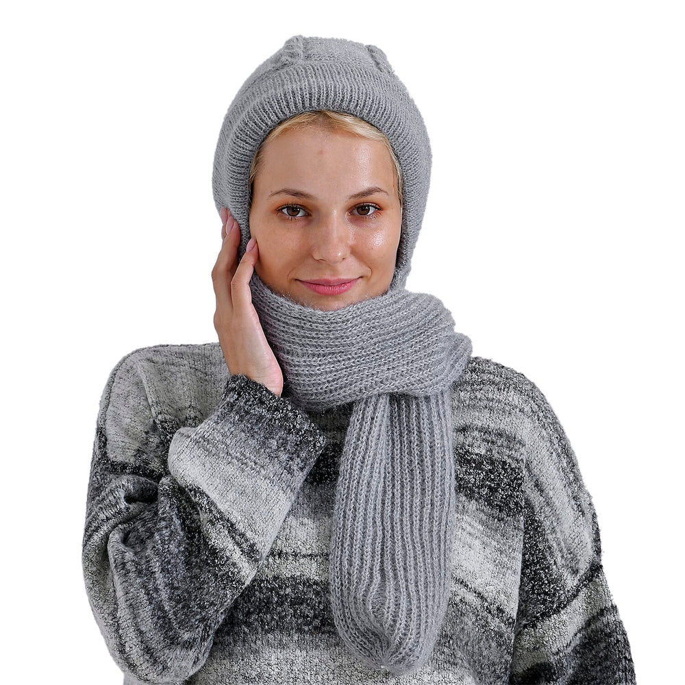Winters Must Buy - Solid Beanie Cozy Cap and Scarf Set - Grey
