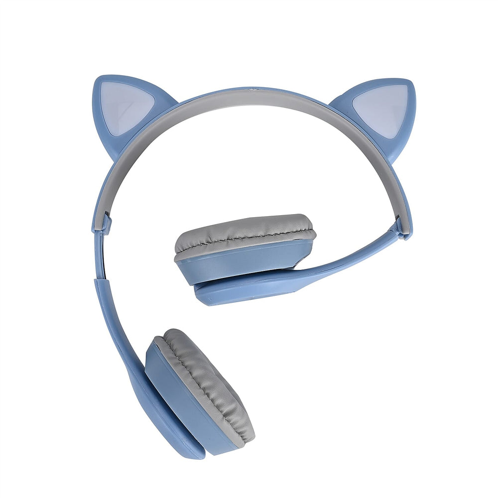Bluetooth Wireless Cat Ears Headphone with Light - Blue - 3hr Charge