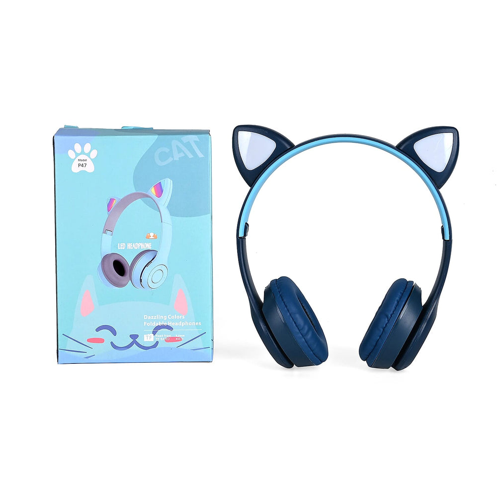 Bluetooth Wireless Cat Ears Headphone with Light - Navy -  3hr Charge