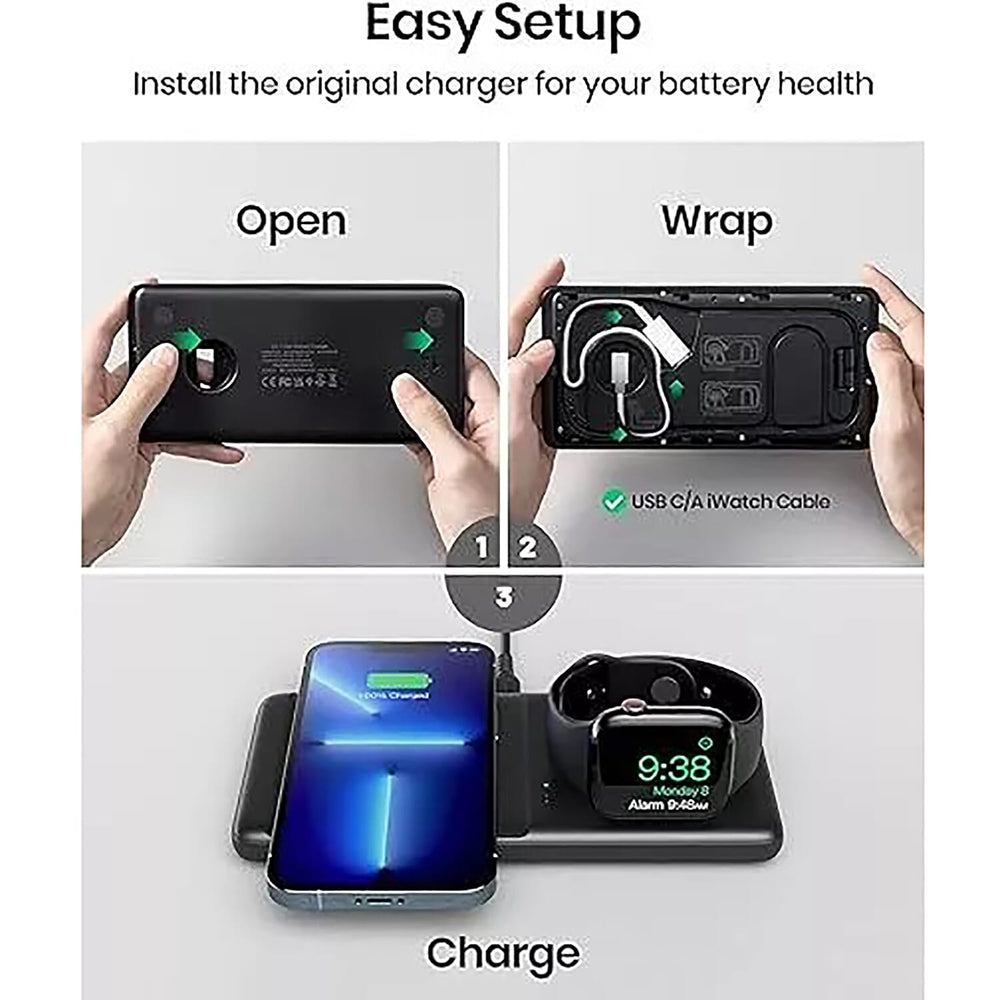 Wireless Charging Station for Phone and Smartwatch - Black