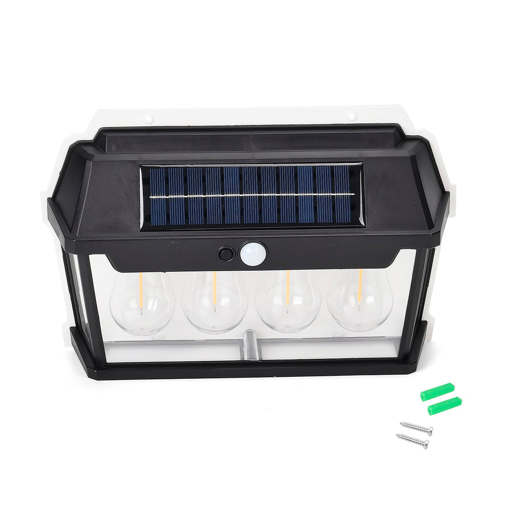 Solar Sensor Lamp with 4 Bulbs (Battery 1200mAh) - Black