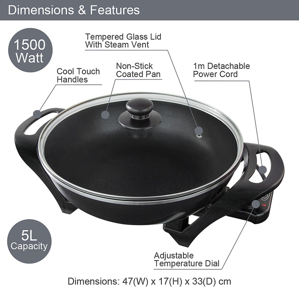 Quest Electric Non-Stick Wok with Rapid Heating Technology - 1500W