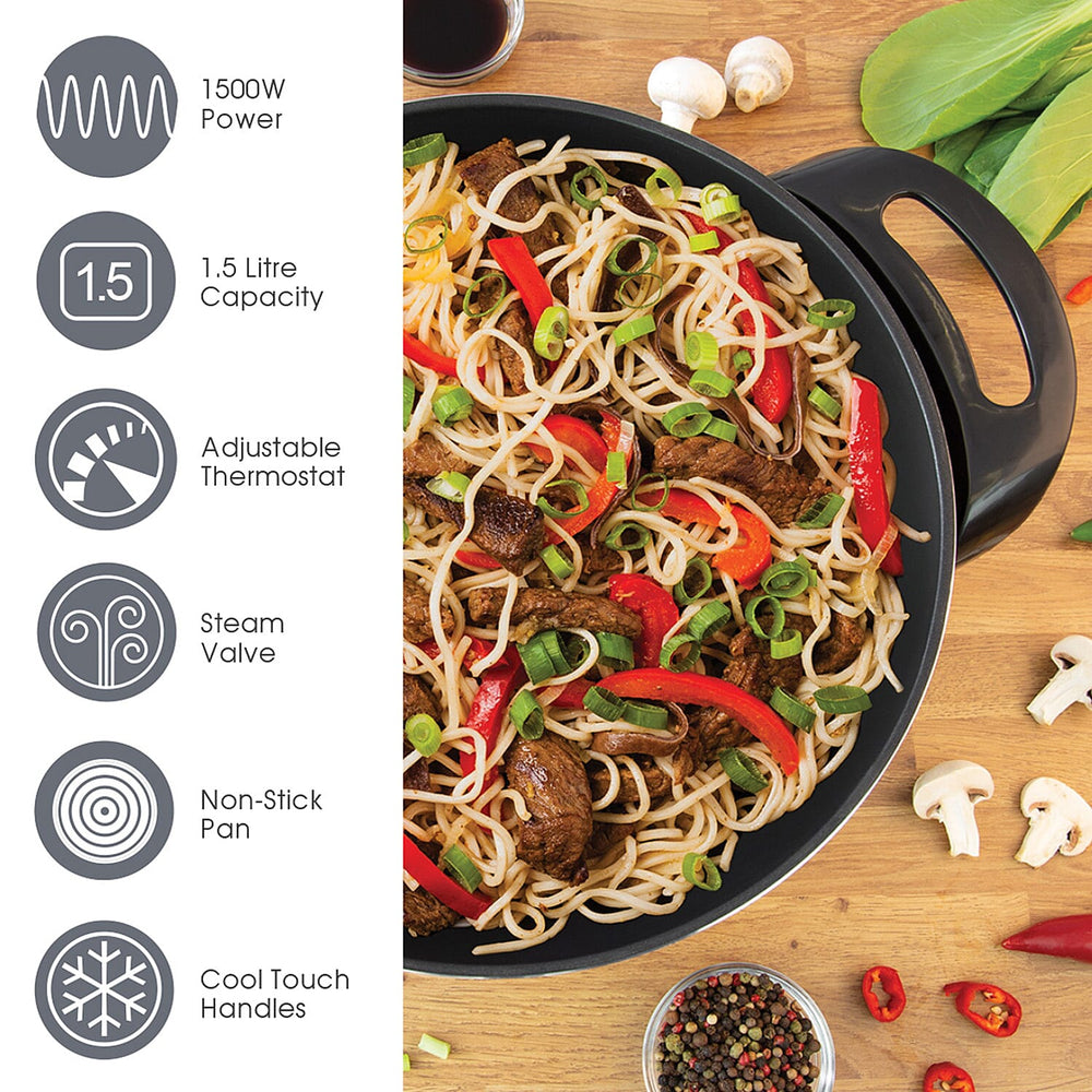 Quest Electric Non-Stick Wok with Rapid Heating Technology - 1500W