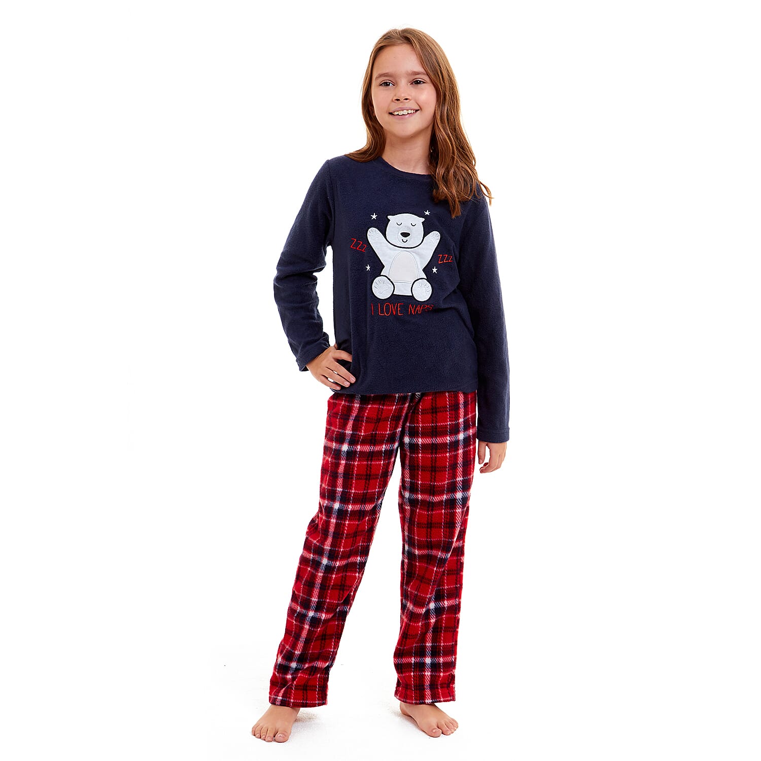 Womens Bear Micro Fleece Pyjamas with Applique Top & Printed Trouser (Size 1-3) - Navy