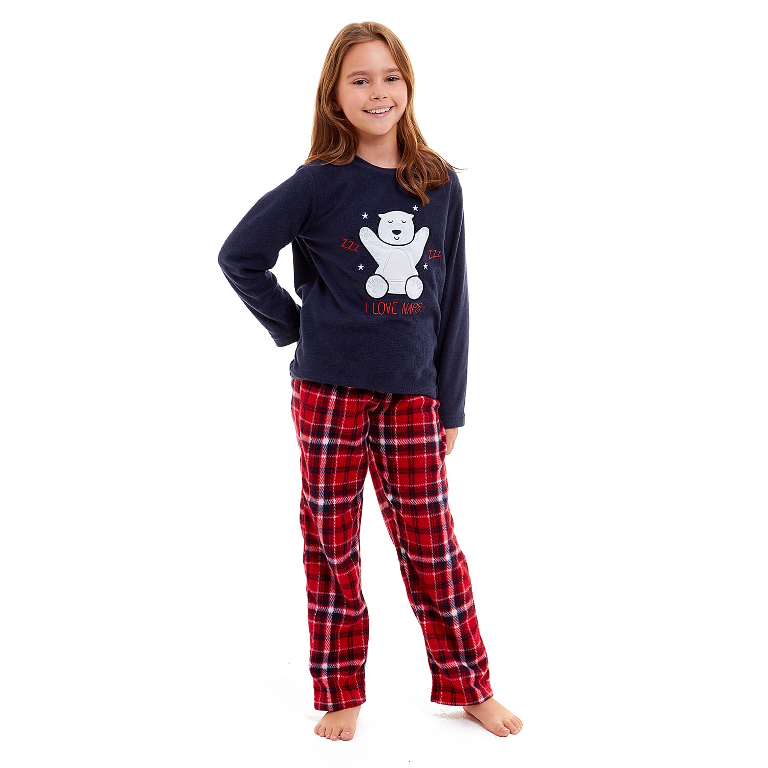 Womens Bear Micro Fleece Pyjamas with Applique Top & Printed Trouser (Size 1-3) - Navy