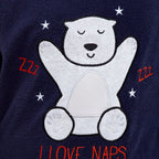 Womens Bear Micro Fleece Pyjamas with Applique Top & Printed Trouser (Size 1-3) - Navy