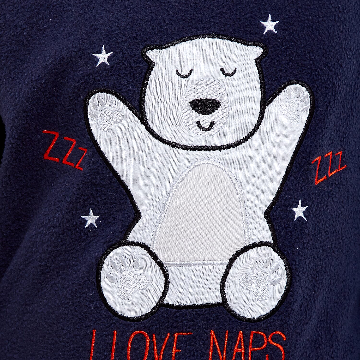 Womens Bear Micro Fleece Pyjamas with Applique Top & Printed Trouser (Size 1-3) - Navy