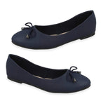 Spot On Ladies Leather Collection Bow Trim Ballerina Shoes (Size 3) - Navy