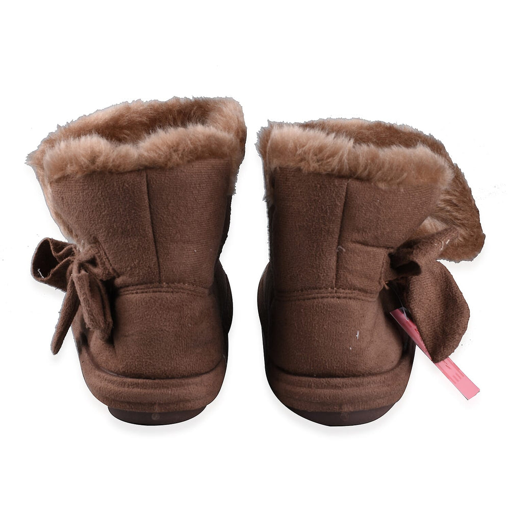 Womens Comfy Winter Bootie Slippers with Bow - Dark Brown (Size 3)